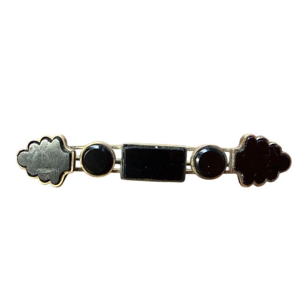 Vintage Jet Brooch Pin Bar Gold Tone Antique C Clasp